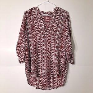 2/$15 Lush Maroon V-Neck Printed Blouse